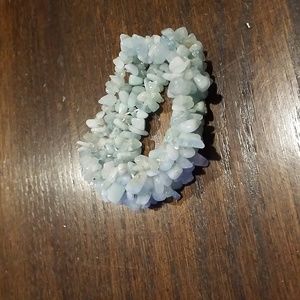 Blue Opal Gem Chips Stretch Carpet Bracelet Cuff For S/M Sized Wrists.